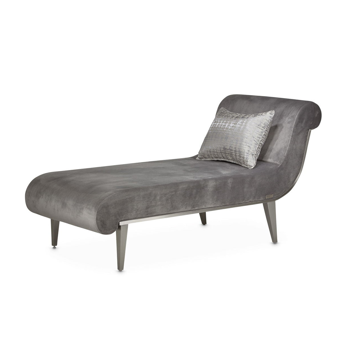 Roxbury Park - Velvet Chaise - Gray Pearl / Stainless Steel — real catalog photo from R&R Furniture Gallery