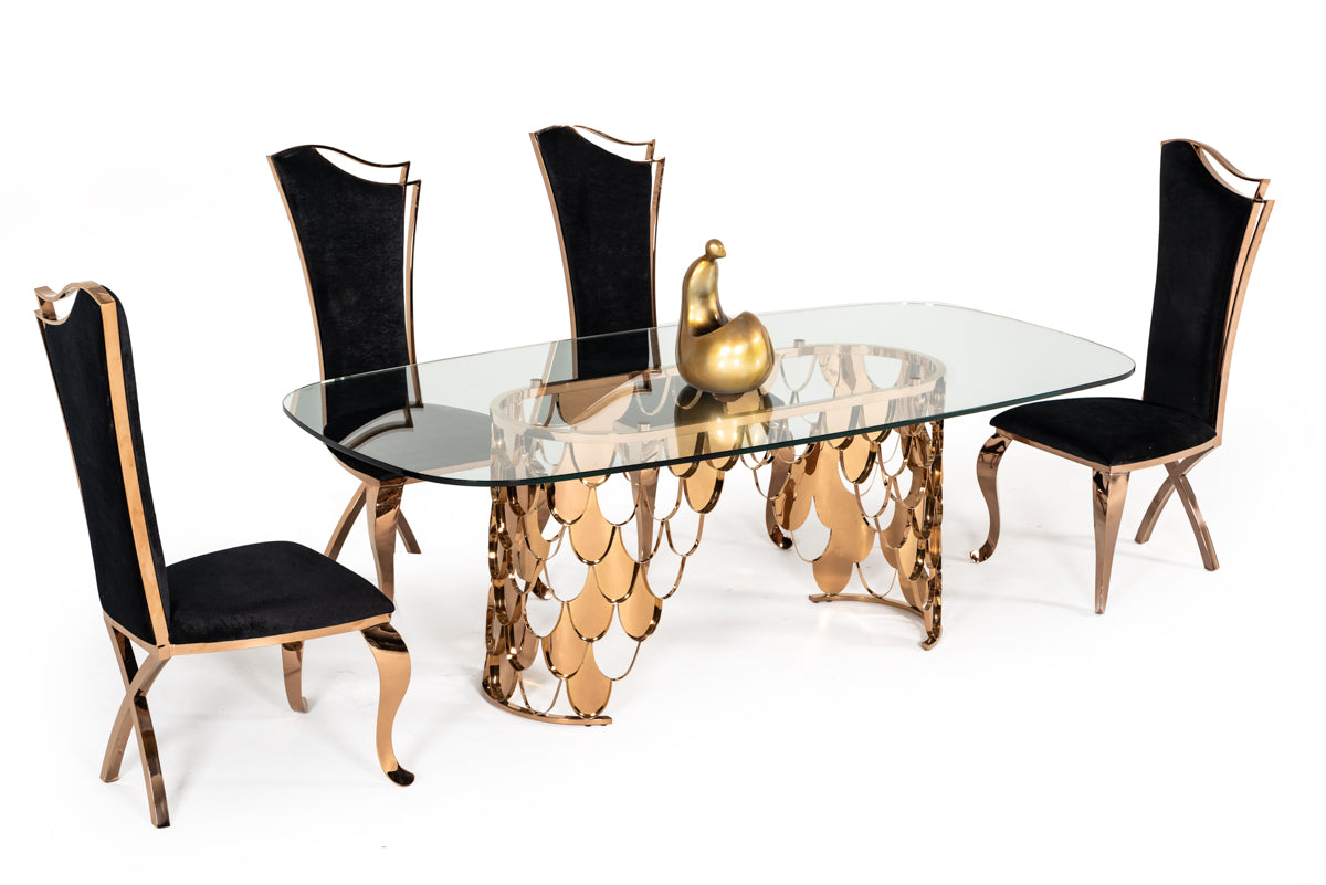 Bonnie Transitional Black Velvet & Rosegold Dining Chair (Set of 2) — view 4