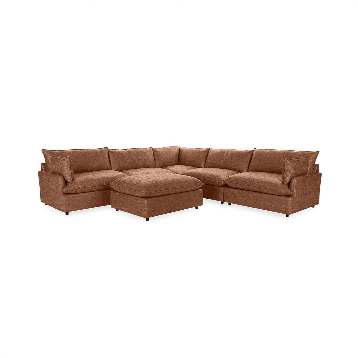 Classic Home Caplan 6-piece modular sectional with ottoman, showing plush fabric upholstery and modern living room setup.