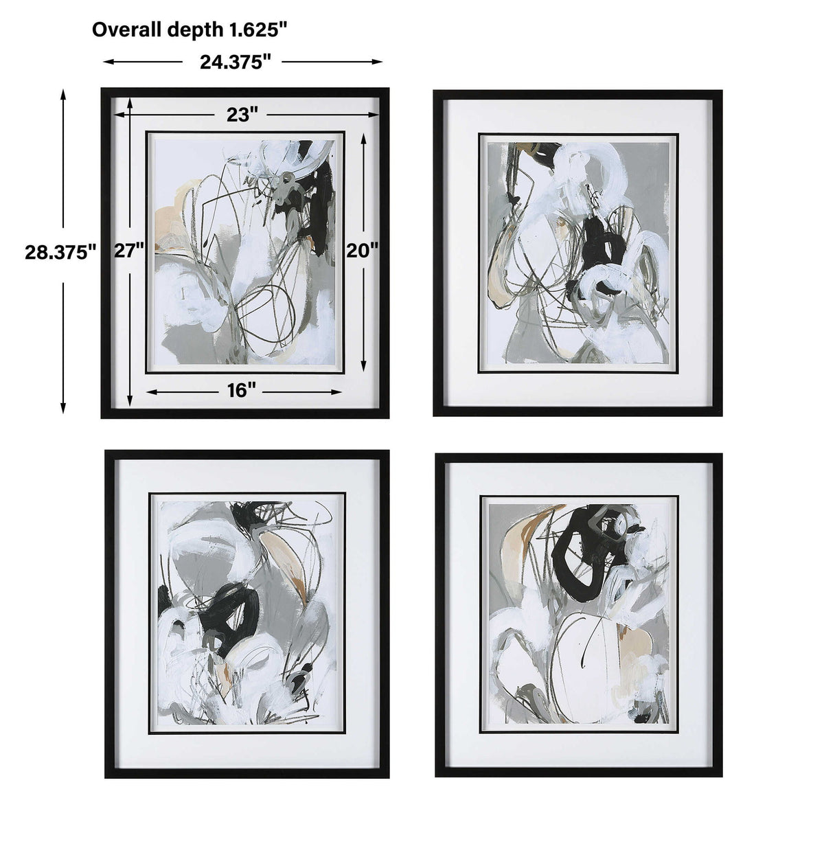 Tangled Threads - Abstract Framed Prints (Set of 4) - Silver
