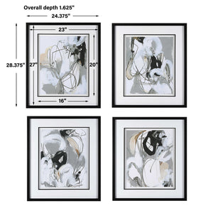 Tangled Threads - Abstract Framed Prints (Set of 4) - Silver