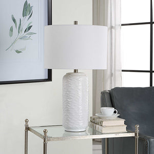 Table Lamp - White & Brushed Nickel