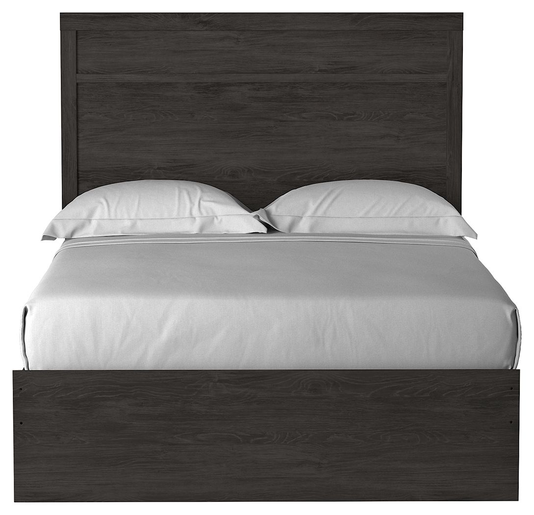 Signature Design by Ashley Belachime 5-piece bedroom set with a bed, dresser, mirror, nightstands, and matching bedroom furniture.