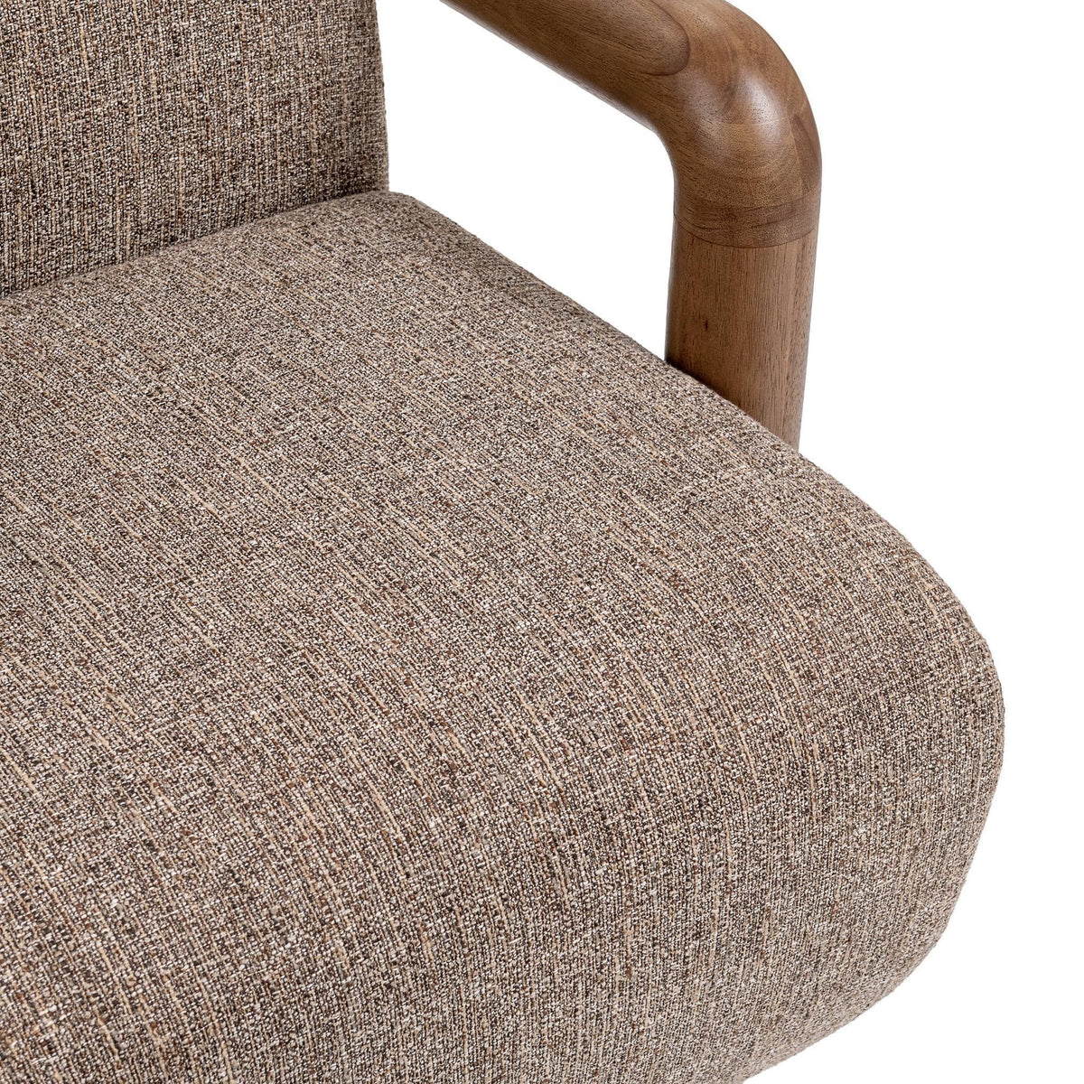 Classic Home Welson swivel accent chair in warm mocha with a rounded back and wooden base, perfect for modern living spaces.