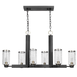 Black Jarsdel 6-light industrial island pendant lighting by Uttermost, featuring a sleek, modern design with metal shades.