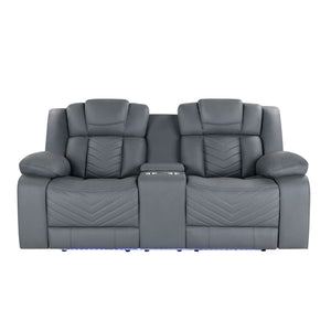 Raize - 10 Power Console Reclining Loveseat With LED And Immersive Sound - Gray