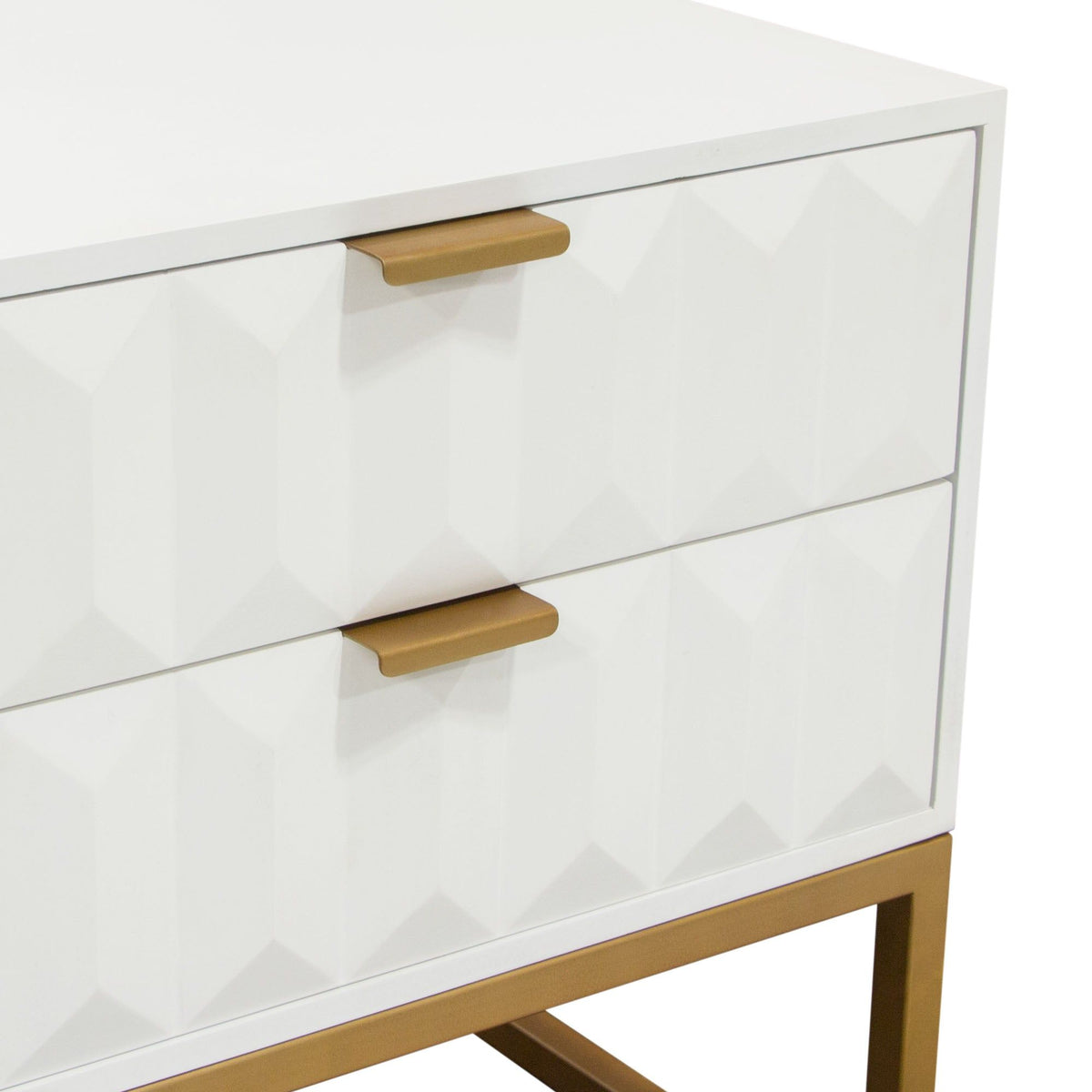 Spectrum 2-Drawer Solid Mango Wood Accent Table in White Finish w/ Gold Finished Iron Legs by Diamond Sofa
