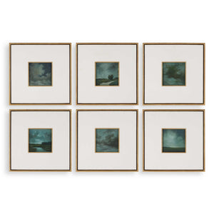 Evening Cumulation - Framed Canvases (Set of 6) - Blue / White