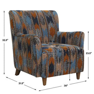 Lainey - Upholstered Ikat Armchair - Blue / Brown / Orange