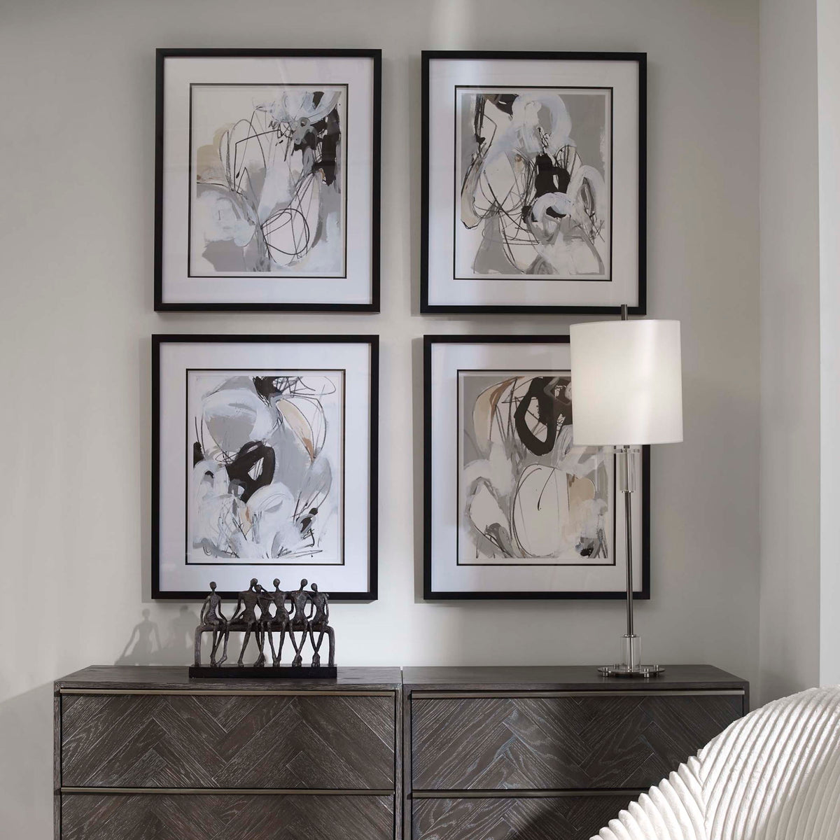 Tangled Threads - Abstract Framed Prints (Set of 4) - Silver