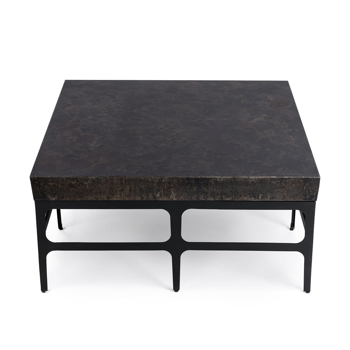 Rust noir Adela coffee table by Classic Home featuring a sleek, modern design with a sturdy metal frame and round wooden top.