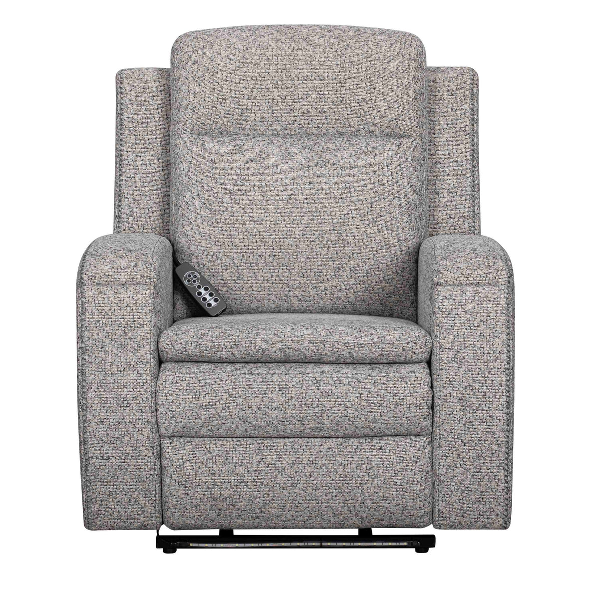 Parker Living Armstrong massage recliner with heat, massage functions, and auto-glide in black leather upholstery.