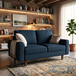 US Pride loveseat sofa with two removable cushion seats, stationary design, ideal for living room seating and relaxation.