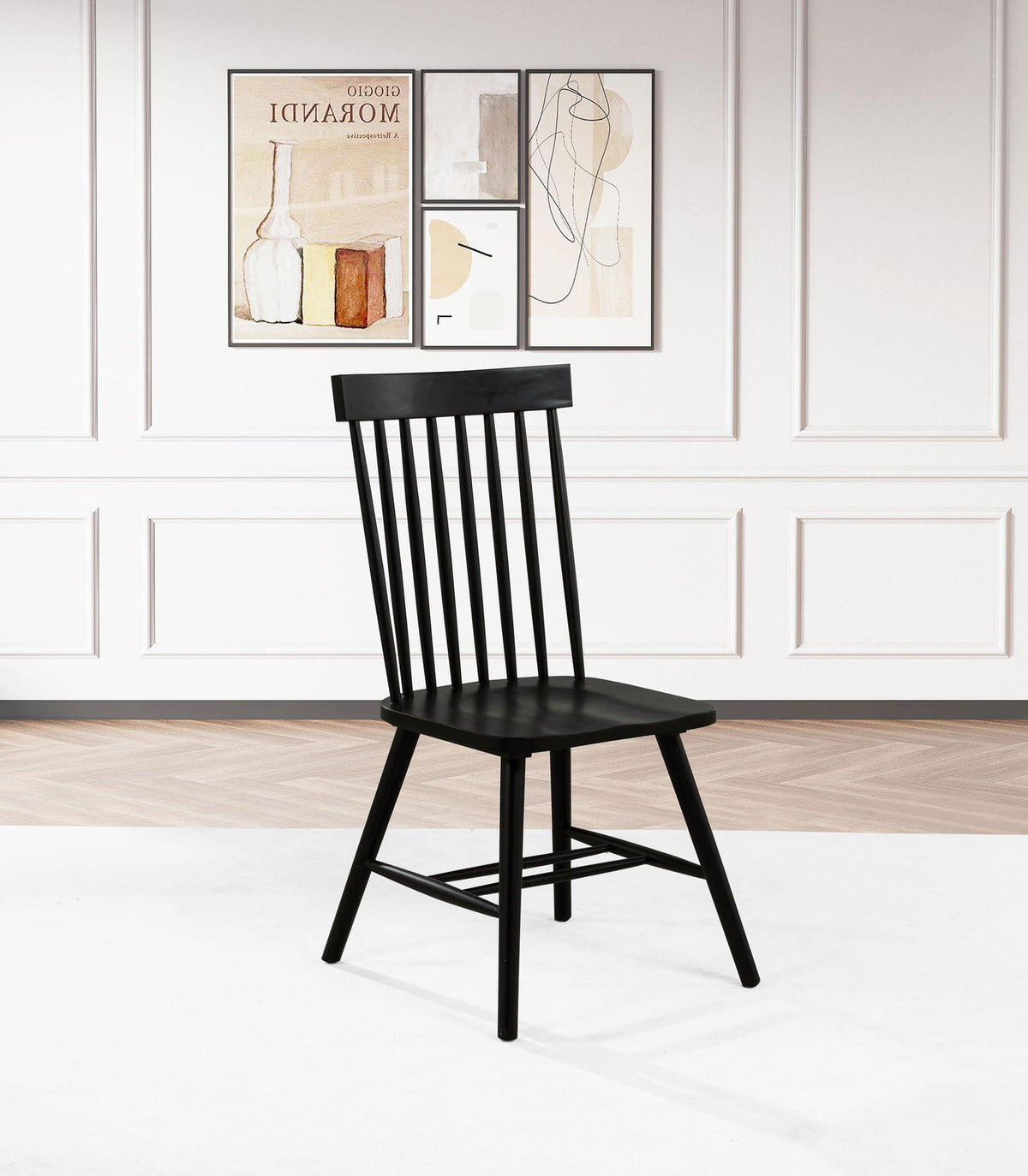 Andrews Windsor Spindle Back Dining Side Chair Black (Set of 2)