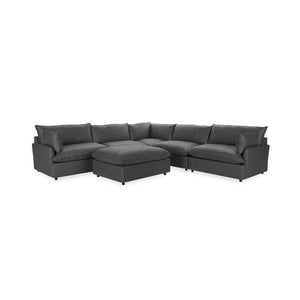 Classic Home Caplan 6-piece modular sectional with ottoman, modern 2-piece living room set, featuring plush cushions and versatile seating.