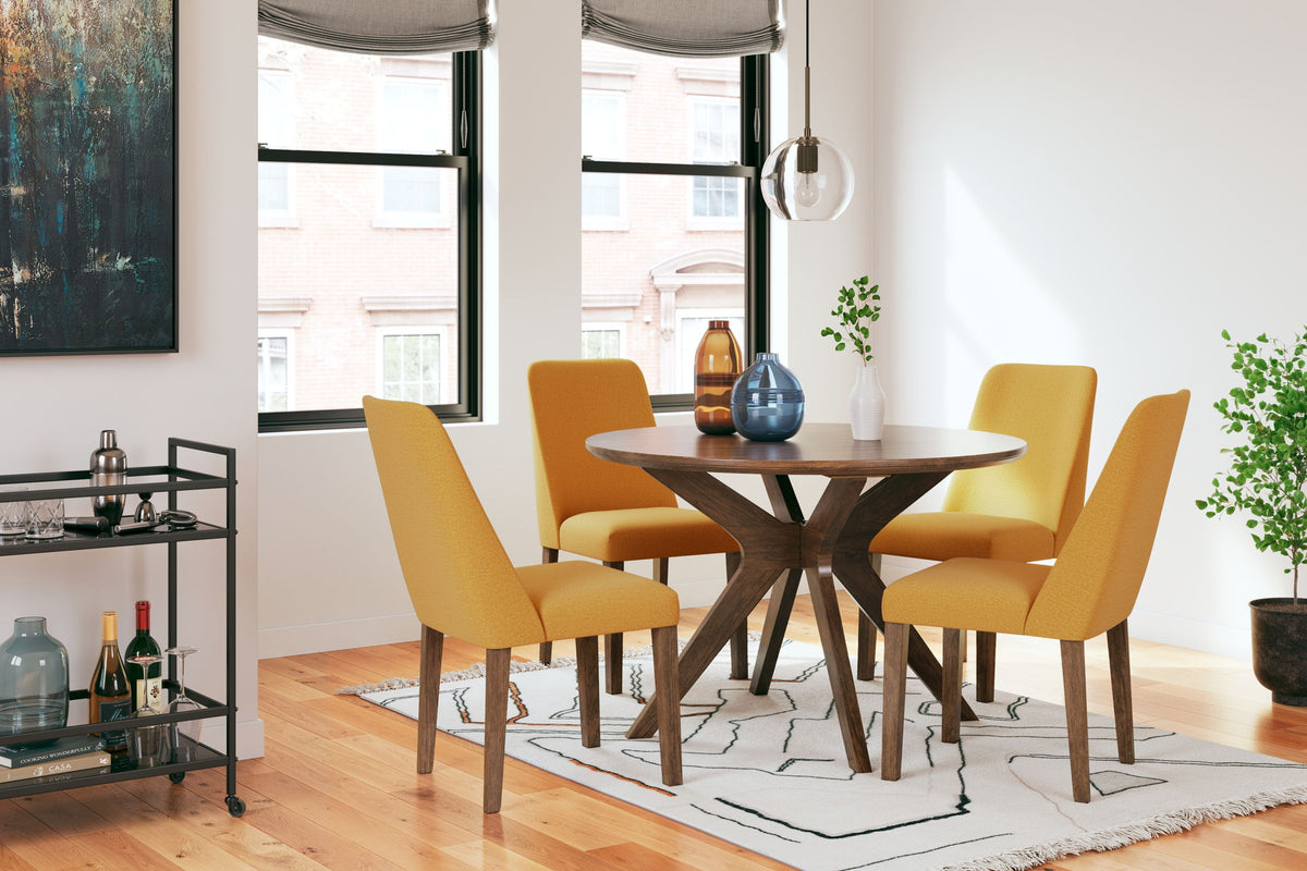 Signature Design by Ashley 5-piece Lyncott dining room table set with a rectangular table and matching chairs.