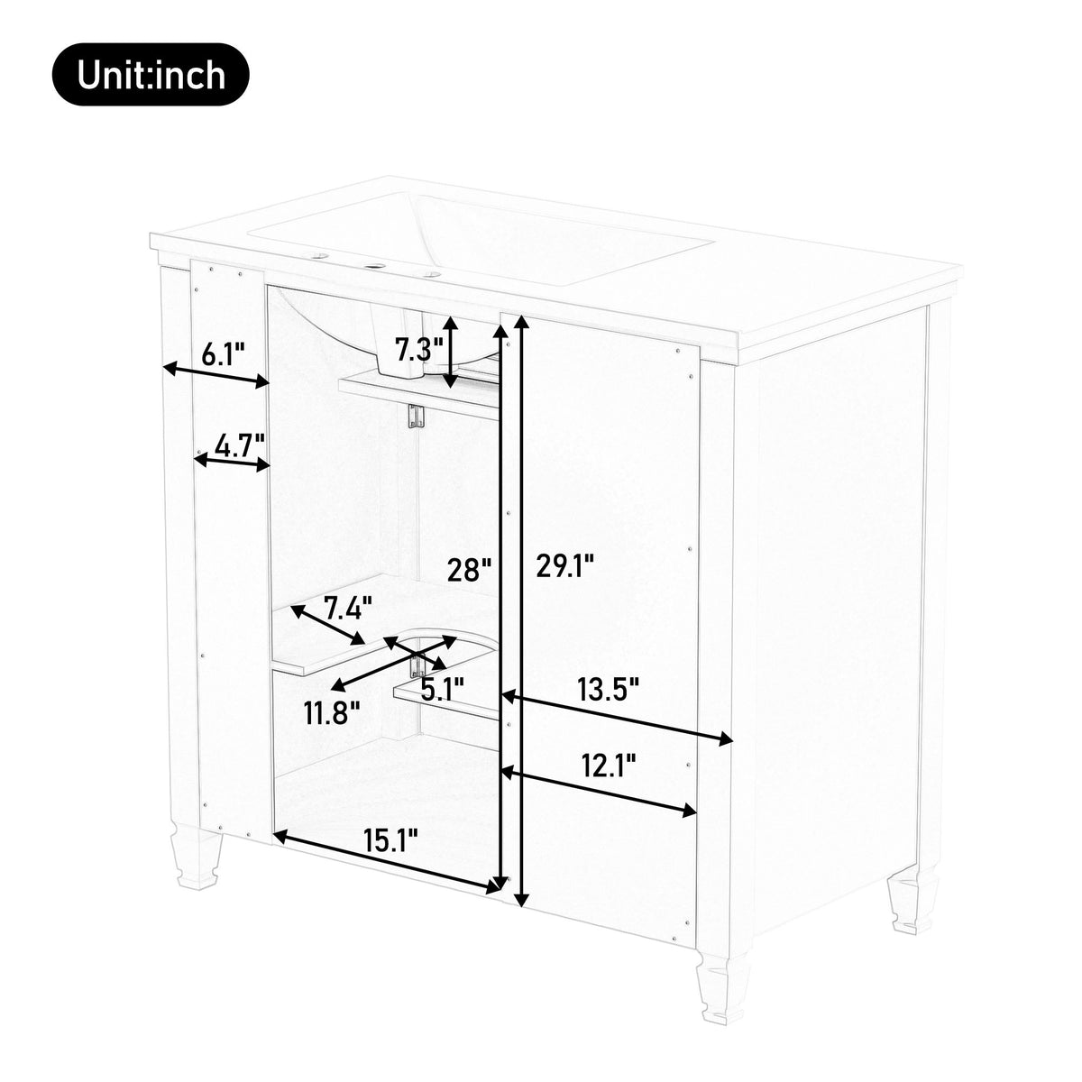 2 Piece Freestanding Bathroom Vanity Set With Sink Top, Reversible Dual Layout