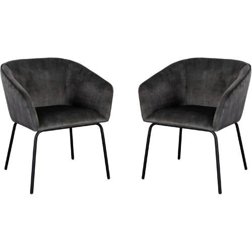 Avery Set of (2) Dining Chairs in Textured Grey Velvet w/ Black Metal Leg