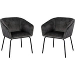 Avery Set of (2) Dining Chairs in Textured Grey Velvet w/ Black Metal Leg