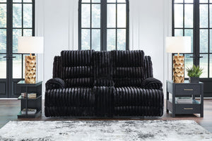 Rhine Falls - Double Reclining Power Loveseat With Console - Onyx - R&R Furniture Gallery (Fountain Valley, CA)
