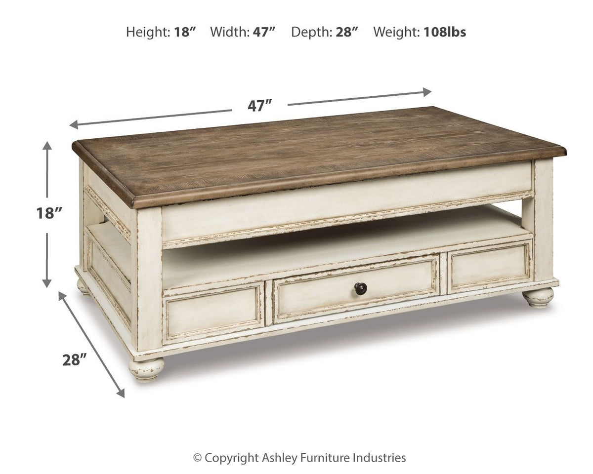Realyn - Lift Top Cocktail Table - White / Brown - R&R Furniture Gallery (Fountain Valley, CA)