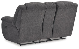 Foreside - Dbl Reclining Loveseat with Console - Charcoal - R&R Furniture Gallery (Fountain Valley, CA)