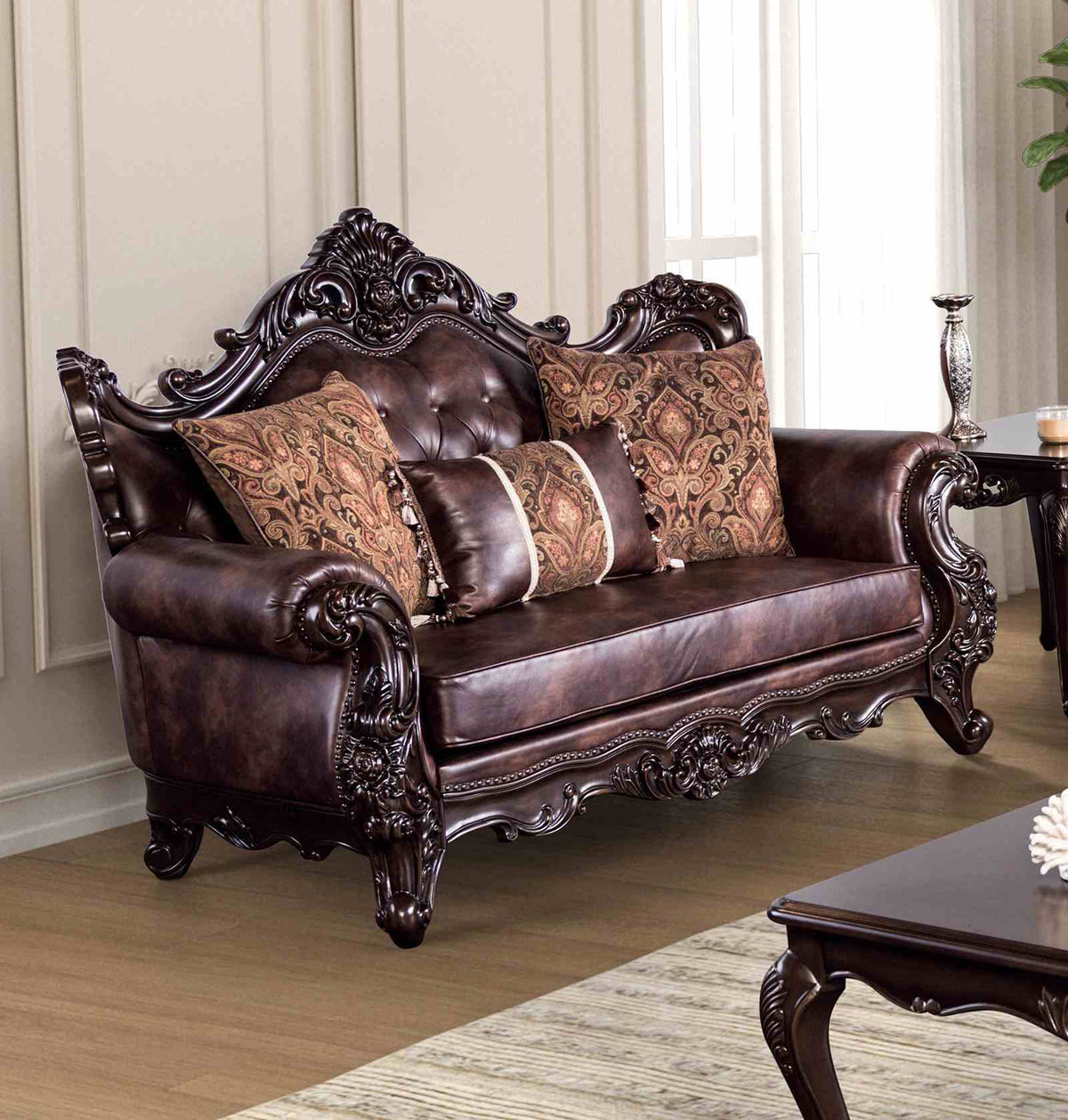 Palencia - Loveseat, Dark Cherry/Light Brown
