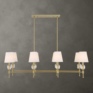 Uttermost Arques 8-light linear chandelier with white and gold finish, featuring sleek modern design and elegant lighting.