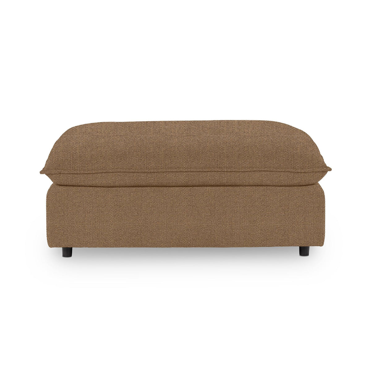 Classic Home Caplan upholstered ottoman with tufted fabric and wooden legs, versatile for living room or bedroom decor.