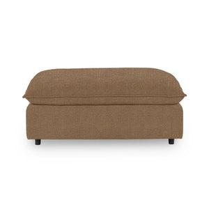 Classic Home Caplan upholstered ottoman with tufted fabric and wooden legs, versatile for living room or bedroom decor.