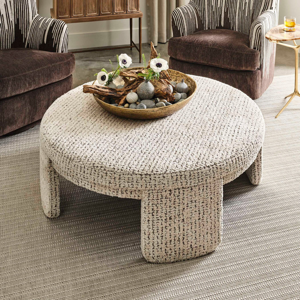 Give It A Rest - Round Ottoman - Hopscotch Creamy Espresso