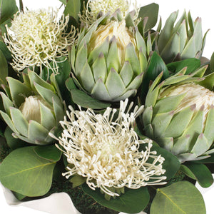 Protea Blooms - Bowl Centerpiece - Green / White