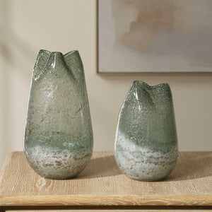Chianti - Seeded Glass Vases (Set of 2) - Blue / Green