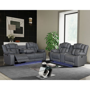 Raize - 10 Power Console Reclining Loveseat With LED And Immersive Sound - Gray