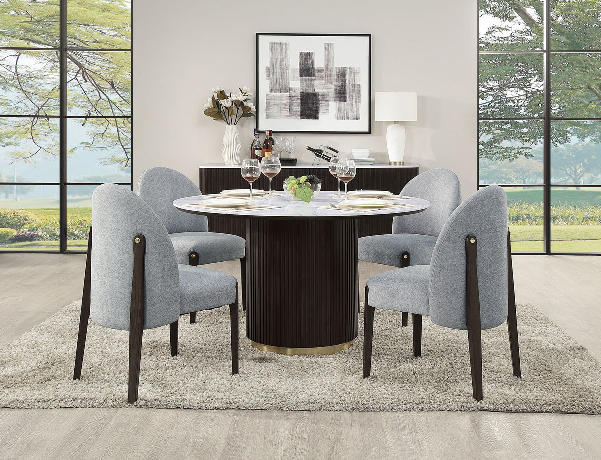 Clayten - Around Dining Table - Marble / Espresso