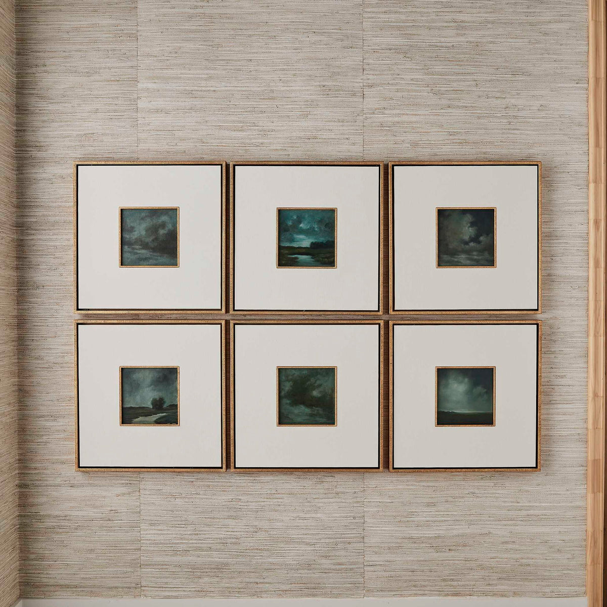 Evening Cumulation - Framed Canvases (Set of 6) - Blue / White
