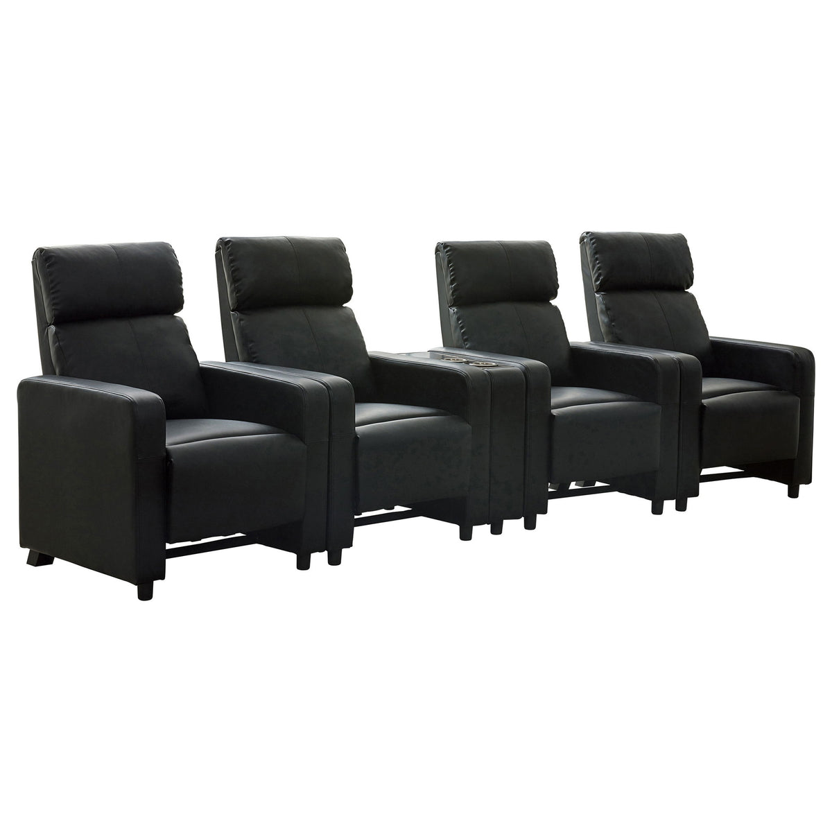 Warren - 4 Seater Home Theater With Wedge Console Recliners - Black