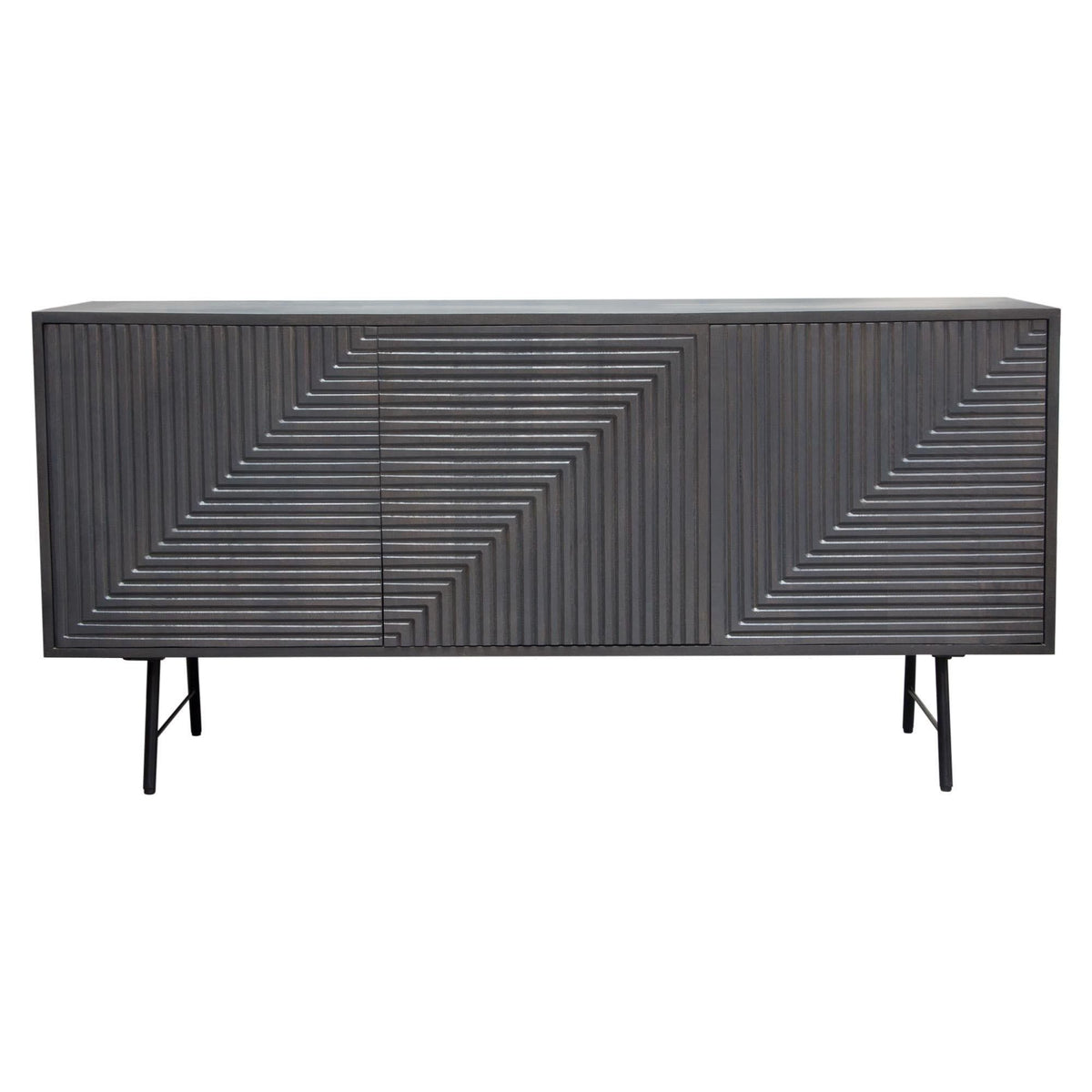 Neo 3-Door Solid Mango Wood Sideboard in Smoke Grey Finish w/ Gun Metal Finished Base by Diamond Sofa