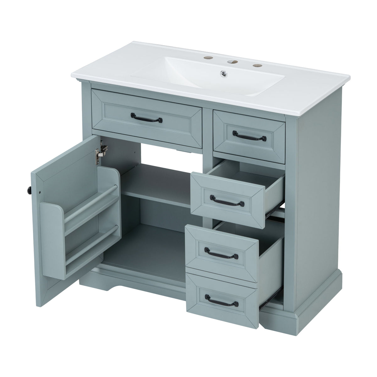 36" Bathroom Vanity With Sink, 2 Tip Out Drawers, Soft Close Hinges