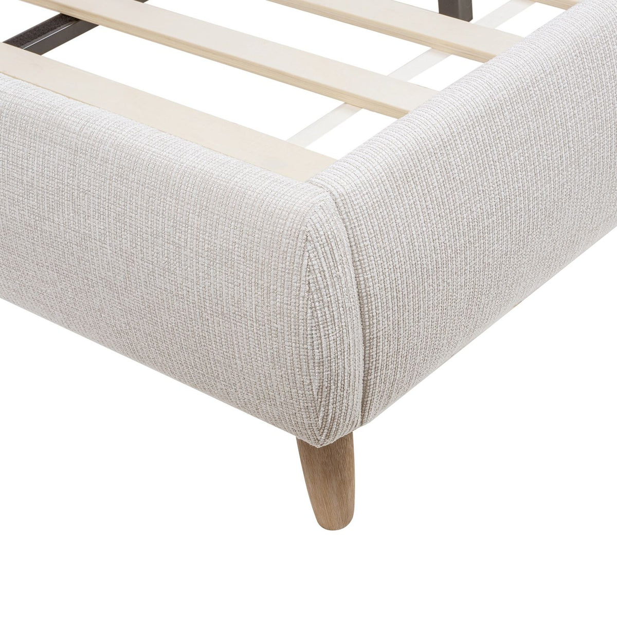 Roman - King Curved Headboard Upholstered Platform Bed - Light Beige