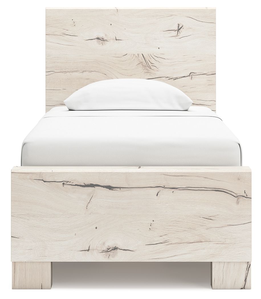 Signature Design by Ashley Lawroy panel bed with built-in storage drawers and a modern wood finish.
