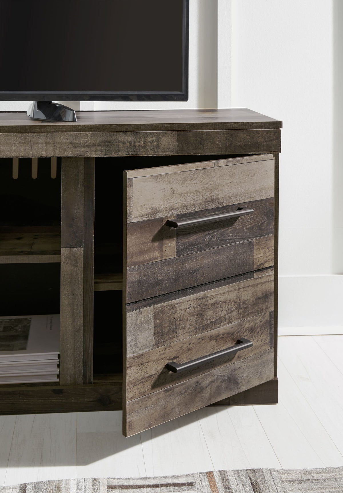 Derekson - LG TV Stand w/Fireplace Option - Multi Gray - R&R Furniture Gallery (Fountain Valley, CA)