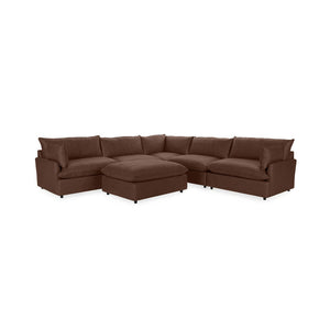 Classic Home Caplan 6-piece modular sectional with ottoman, 2-piece living room set showing plush cushions and contemporary design.