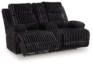 Rhine Falls - Double Reclining Power Loveseat With Console - Onyx - R&R Furniture Gallery (Fountain Valley, CA)