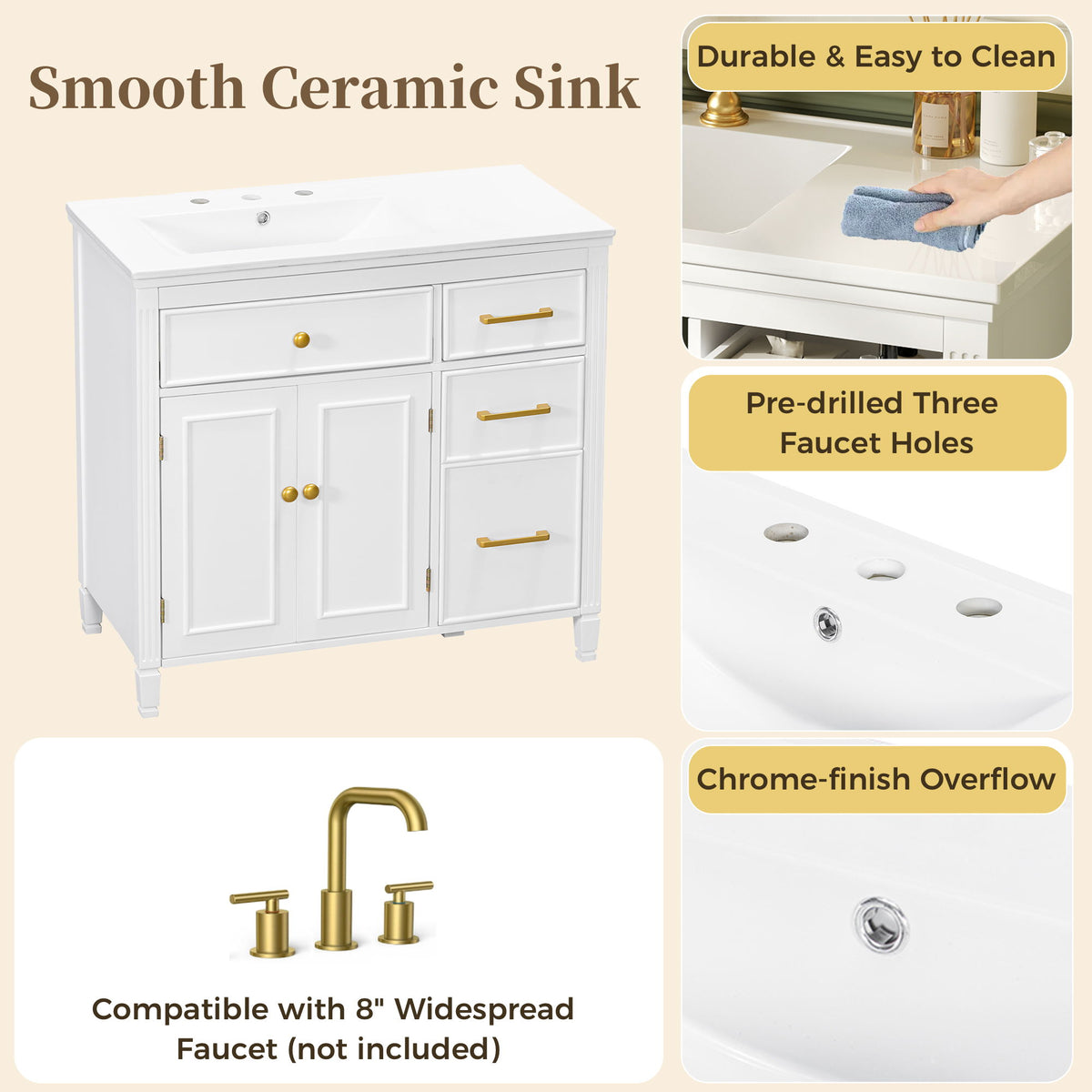 2 Piece Freestanding Bathroom Vanity Set With Sink Top, Reversible Dual Layout