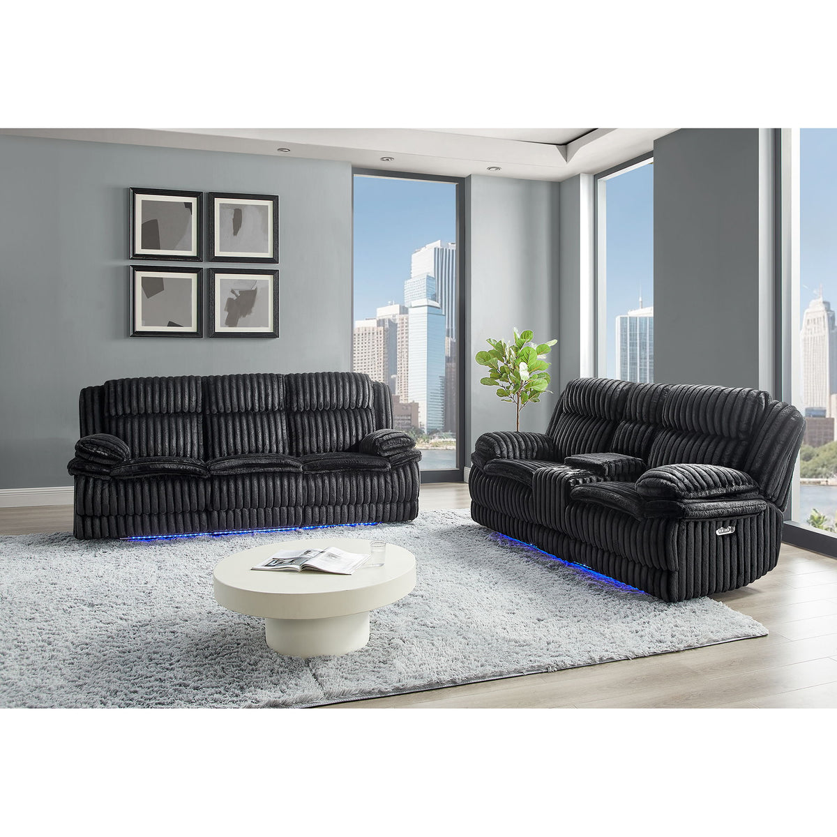 Winston - Power Console Recliner Loveseat With LED And Hidden Drawer - Black