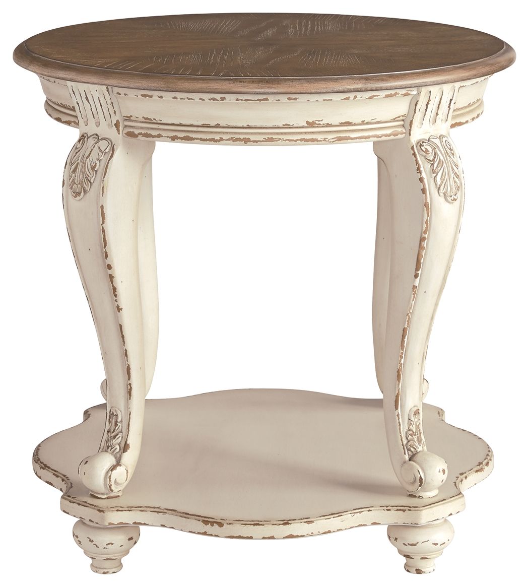 Realyn - Round End Table - White / Brown - R&R Furniture Gallery (Fountain Valley, CA)