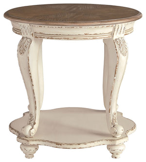 Realyn - Round End Table - White / Brown - R&R Furniture Gallery (Fountain Valley, CA)