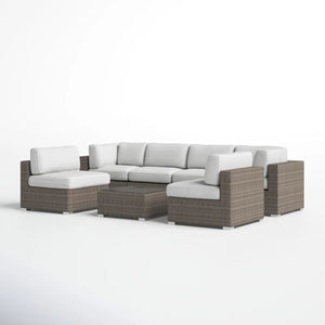 6 Seater Rattan Wicker Outdoor Lounge Set With Cushions - Gray Mix