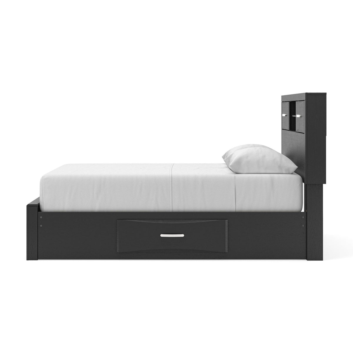 Stabotta - Queen Bookcase Bed With Storage Footboard And 2 Under Bed Storage Units - Black